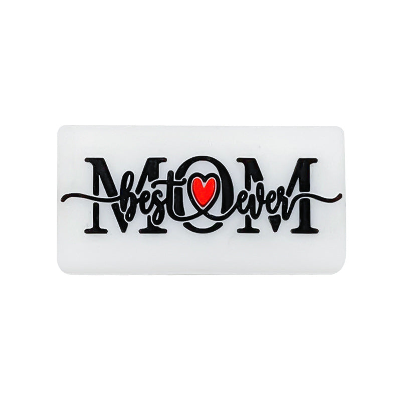 Wholesale 10pcs Cartoon glue love DAD or MOM black and white rectangular silicone beads
